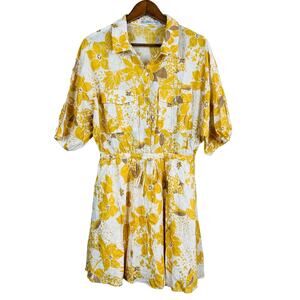 Hello Molly Blouson Shirt Dress Short Sleeve Knee Length Goldenrod - L